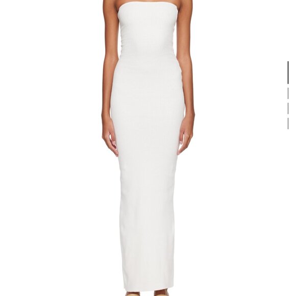BINYA Strapless Long White Ribbed Dress - Picture 1 of 4